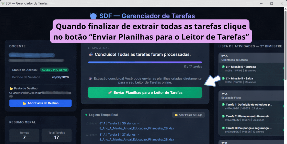 O Robô Assume o Controle: Extração automática e planilhas geradas